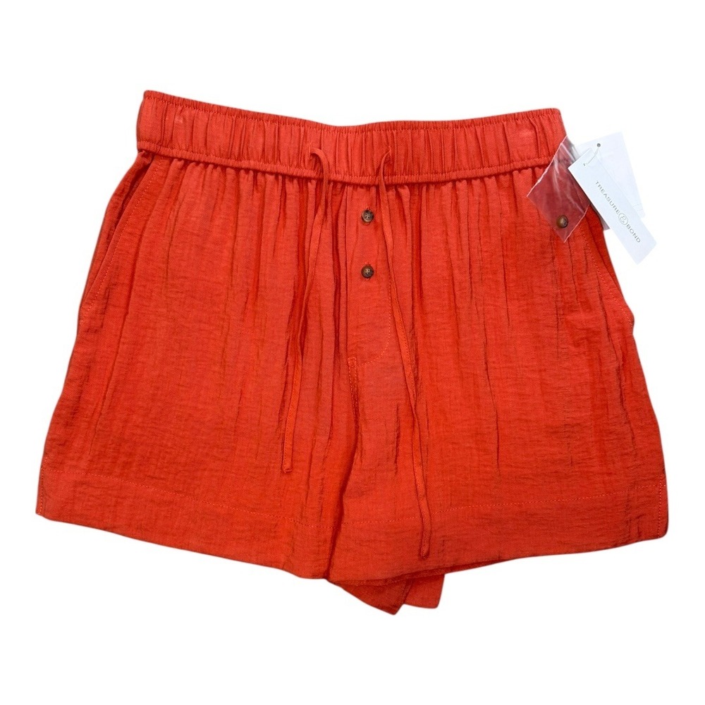 Treasure & Bond Women's Small Orange Chili Shorts Button Detail Drawstring Waist